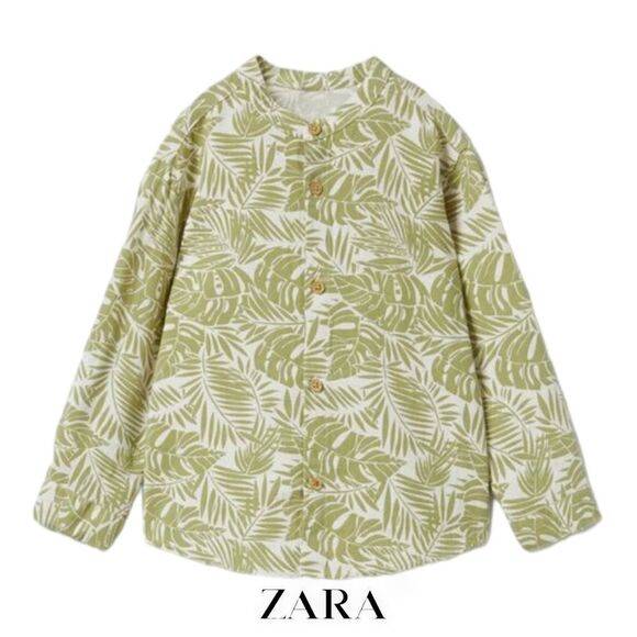 ZARA Kids | Ecru/Khaki | PALMS PRINTED SHIRT - Picture 1 of 5